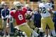 Apr 20, 2013; Notre Dame, IN, USA; Notre Dame Fighting Irish quarterback Malik Zaire (8) slides in the third quarter of the Blue-Gold Game at Notre Dame Stadium. Mandatory Credit: Matt Cashore-USA TODAY Sports