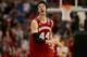ANAHEIM, CA - MARCH 29: Frank Kaminsky #44 of the Wisconsin Badgers celebrates after making a three-pointer in the second half while taking on the Arizona Wildcats during the West Regional Final of the 2014 NCAA Men's Basketball Tournament at the Honda C