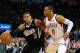 Mar 28, 2014; Oklahoma City, OK, USA; Sacramento Kings guard Ray McCallum (3) handles the ball against Oklahoma City Thunder guard Russell Westbrook (0) during the second quarter at Chesapeake Energy Arena. Mandatory Credit: Mark D. Smith-USA TODAY Sports