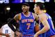Mar 30, 2014; Oakland, CA, USA; New York Knicks forward Carmelo Anthony (7) looks on against the Golden State Warriors in the fourth quarter at Oracle Arena. The Knicks won 89-84. Mandatory Credit: Cary Edmondson-USA TODAY Sports