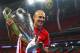 LONDON, ENGLAND - MAY 25: Arjen Robben of Bayern Muenchen celebrates with the trophy after victory in the UEFA Champions League final match between Borussia Dortmund and FC Bayern Muenchen at Wembley Stadium on May 25, 2013 in London, United Kingdom. (P