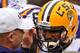LSU head coach Les Miles (left) and QB Anthony Jennings