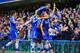 LONDON, ENGLAND - MARCH 22: Andre Schurrle of Chelsea celebrates scoring his second goal with, Cesar Azpilicueta, Samuel Eto'o, Oscar, Cesar Azpilicueta of Chelsea during the Barclays Premier League match between Chelsea and Arsenal at Stamford Bridge o