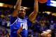 INDIANAPOLIS, IN - MARCH 30: Marcus Lee #00 of the Kentucky Wildcats dunks the ball against the Michigan Wolverines during the midwest regional final of the 2014 NCAA Men's Basketball Tournament at Lucas Oil Stadium on March 30, 2014 in Indianapolis, In