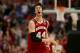 ANAHEIM, CA - MARCH 29: Frank Kaminsky #44 of the Wisconsin Badgers celebrates after making a three-pointer in the second half while taking on the Arizona Wildcats during the West Regional Final of the 2014 NCAA Men's Basketball Tournament at the Honda C