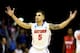 MEMPHIS, TN - MARCH 29: Scottie Wilbekin #5 of the Florida Gators celebrates after hitting a three pointer to end the first half against the Dayton Flyers during the south regional final of the 2014 NCAA Men's Basketball Tournament at the FedExForum on M