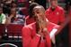 HOUSTON, TX - MARCH 17: Dwight Howard #12 of the Houston Rockets watches the game against the Utah Jazz on March 17, 2014 at the Toyota Center in Houston, Texas. NOTE TO USER: User expressly acknowledges and agrees that, by downloading and or using this