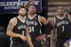 SACRAMENTO, CA - NOVEMBER 13: Deron Williams #8, Paul Pierce #34 and Joe Johnson #7 of the Brooklyn Nets in a game against the Sacramento Kings on November 13, 2013 at Sleep Train Arena in Sacramento, California. NOTE TO USER: User expressly acknowledges