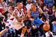 PORTLAND, OR - APRIL 12: Russell Westbrook #0 of the Oklahoma City Thunder posts-up against Damian Lillard #0 of the Portland Trail Blazers on April 12, 2013 at the Rose Garden Arena in Portland, Oregon. NOTE TO USER: User expressly acknowledges and agree