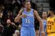 CLEVELAND, OH - MARCH 20: Kevin Durant #35 of the Oklahoma City Thunder celebrates during a game against the Cleveland Cavaliers at The Quicken Loans Arena on March 20, 2014 in Cleveland, Ohio. NOTE TO USER: User expressly acknowledges and agrees that, b
