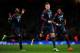 LONDON, ENGLAND - FEBRUARY 19: Toni Kroos of Bayern Muenchen celebrates scoring the opening goal with with team mates during the UEFA Champions League Round of 16 first leg match between Arsenal and FC Bayern Muenchen at Emirates Stadium on February 19,