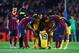 BARCELONA, SPAIN - APRIL 01: Diego Costa of Club Atletico de Madrid is helped to his feet before leaving the field injured during the UEFA Champions League Quarter Final first leg match between FC Barcelona and Club Atletico de Madrid at Camp Nou on Apri