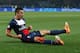 PARIS, FRANCE - MARCH 12: Marquinhos of Paris Saint-Germain celebrates as he scores their first goal during the UEFA Champions League Round of 16 second leg match between Paris Saint-Germain FC and Bayer Leverkusen at Parc des Princes on March 12, 2014 i