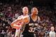 HOUSTON, TX - JANUARY 28: Chandler Parsons #25 of the Houston Rockets and Boris Diaw #33 of the San Antonio Spurs battle for the rebound on January 28, 2014 at the Toyota Center in Houston, Texas. NOTE TO USER: User expressly acknowledges and agrees that
