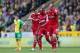 NORWICH, ENGLAND - APRIL 05: Morgan Amalfitano (R) of West Brom celebrates after scoring the opening goal during the Barclays Premier League match between Norwich City and West Bromwich Albion at Carrow Road on April 5, 2014 in Norwich, England. (Photo b