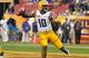 TAMPA, FL - JANUARY 1: Quarterback Anthony Jennings #10 of the LSU Tigers looks to pass against the Iowa Hawkeyes January 1, 2014 in the Outback Bowl at Raymond James Stadium in Tampa, Florida. LSU won 21 - 14. (Photo by Al Messerschmidt/Getty Images)
