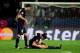 PARIS, FRANCE - APRIL 02: Thiago Motta of PSG checks on teammate Zlatan Ibrahimovic after he goes down injured during the UEFA Champions League quarter final, first leg match between Paris Saint Germain and Chelsea at Parc des Princes on April 2, 2014 in