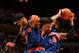 MIAMI, FL - April 6: Carmelo Anthony #7 and Tyson Chandler #6 of the New York Knicks rebound the ball during the game against the Miami Heat at the American Airlines Arena in Miami, Florida on April 6, 2014. NOTE TO USER: User expressly acknowledges and a