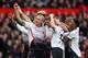 MANCHESTER, ENGLAND - MARCH 16: Steven Gerrard of Liverpool celebrates scoring the first goal with his team-mates during the Barclays Premier League match between Manchester United and Liverpool at Old Trafford on March 16, 2014 in Manchester, England.