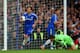 LONDON, ENGLAND - APRIL 05: Frank Lampard of Chelsea celebrates scoring their second goal from the rebound of his penalty during the Barclays Premier League match between Chelsea and Stoke City at Stamford Bridge on April 5, 2014 in London, England. (Ph