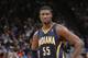 OAKLAND, CA - JANUARY 20: Roy Hibbert #55 of the Indiana Pacers in a game against the Golden State Warriors on January 20, 2014 at Oracle Arena in Oakland, California. NOTE TO USER: User expressly acknowledges and agrees that, by downloading and or using