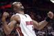 31 Oct 200: Alonzo Mourning # 33 of the Miami Heat lets out a yell after sinking a shot against the Toronto Raptors in the second half at the America Airlines Arena in Miami, Florida. The Heat won 97-92. NOTE TO USER: User expressly acknowledges and agre