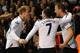 LONDON, ENGLAND - APRIL 07: Harry Kane (R) of Tottenham Hotspur celebrates scoring his team's second goal with Christian Eriksen (L) and Aaron Lennon during the Barclays Premier League match between Tottenham Hotspur and Sunderland at White Hart Lane on