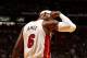 MIAMI, FL - April 6: LeBron James #6 of the Miami Heat on the court during the game against the New York Knicks at the American Airlines Arena in Miami, Florida on April 6, 2014. NOTE TO USER: User expressly acknowledges and agrees that, by downloading an
