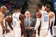 CHARLOTTE, NC - NOVEMBER 11: Steve Clifford, Head Coach of the Charlotte Bobcats consults with his team during the game against the Atlanta Hawks at the Time Warner Cable Arena on November 11, 2013 in Charlotte, North Carolina. NOTE TO USER: User expres