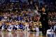 ARLINGTON, TX - APRIL 07: Head coach John Calipari of the Kentucky Wildcats motions to his players during the NCAA Men's Final Four Championship against the Connecticut Huskies at AT&T Stadium on April 7, 2014 in Arlington, Texas. (Photo by Ronald Marti