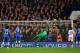 LONDON, ENGLAND - APRIL 08: Salvatore Sirigu of PSG as Oscar of Chelsea's freekick hits the woodwork during the UEFA Champions League Quarter Final second leg match between Chelsea and Paris Saint-Germain FC at Stamford Bridge on April 8, 2014 in London,