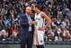 BROOKLYN, NY - MARCH 10: Head Caoch Jason Kidd of the Brooklyn Nets gives direction to Shaun Livingston #14 against the Toronto Raptors on March 10, 2014 at the Barclays Center in Brooklyn, New York. NOTE TO USER: User expressly acknowledges and agrees th