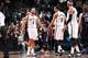 NEW YORK, NY - MARCH 19: Deron Williams #8 and Shaun Livingston #14 of the Brooklyn Nets celebrate during a game against the Charlotte Bobcats at the Barclays Center on March 19, 2014 in the Brooklyn borough of New York City in New York City. NOTE TO USER