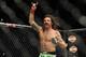 Jan 26, 2013; Chicago, IL, USA; Clay Guida reacts after defeating Hatsu Hioki (not pictured) during UFC on FOX 6 at the United Center. Mandatory Credit: David Banks-USA TODAY Sports