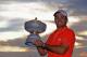 MARANA, AZ - FEBRUARY 23: Jason Day of Australia poses with the Walter Hagen Cup after defeating Victor Dubuisson of France on the 23rd hole of the World Golf Championships - Accenture Match Play Championship at The Golf Club at Dove Mountain on February
