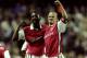 7 Nov 1999: Arsenal's midfield men Patrick Vieira and Emmanuel Petit celebrate during the FA Carling Premiership match against Tottenham Hotspur at White Hart Lane in London. Spurs won 2-1. \ Mandatory Credit: Phil Cole /Allsport