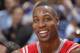 OAKLAND, CA - FEBRUARY 20: Dwight Howard #12 of the Houston Rockets smiles during the game against the Golden State Warriors on February 20, 2014 at Oracle Arena in Oakland, California. NOTE TO USER: User expressly acknowledges and agrees that, by downloa