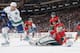 ST. PAUL, MN - MARCH 26: Darcy Kuemper #35 of the Minnesota Wild makes a save against Tom Sestito #29 of the Vancouver Canucks during the game on March 26, 2014 at the Xcel Energy Center in St. Paul, Minnesota. (Photo by Bruce Kluckhohn/NHLI via Getty Ima