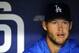 Apr 2, 2014; San Diego, CA, USA; Los Angeles Dodgers starting pitcher Clayton Kershaw (22) prior to the game against the San Diego Padres at Petco Park. Mandatory Credit: Christopher Hanewinckel-USA TODAY Sports