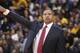 OAKLAND, CA - MARCH 30: Head Coach Mark Jackson of the Golden State Warriors coaches against the New York Knicks on March 30, 2014 at Oracle Arena in Oakland, California. NOTE TO USER: User expressly acknowledges and agrees that, by downloading and or usi