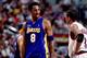 PHILADELPHIA - JUNE 15: Kobe Bryant #8 of the Los Angeles Lakers has a word with Allen Iverson #3 of the Philadelphia 76ers during game five of the 2001 NBA Finals played June 15, 2001 at the First Union Center in Philadelphia, Pennsylvania. NOTE TO USE