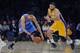 Feb 13, 2014; Los Angeles, CA, USA; Oklahoma City Thunder guard Thabo Sefolosha (25) steals the ball from Los Angeles Lakers guard Kendall Marshall (12) during the second quarter at the Staples Center. Mandatory Credit: Kelvin Kuo-USA TODAY Sports