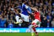 LIVERPOOL, ENGLAND - APRIL 06: Romelu Lukaku of Everton competes with Nacho Monreal of Arsenal during the Barclays Premier League match between Everton and Arsenal at Goodison Park on April 6, 2014 in Liverpool, England. (Photo by Laurence Griffiths/Get