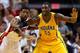 MIAMI, FL - JUNE 03: Roy Hibbert #55 of the Indiana Pacers calls for the ball in the post against Udonis Haslem #40 of the Miami Heat during Game Seven of the Eastern Conference Finals of the 2013 NBA Playoffs at AmericanAirlines Arena on June 3, 2013 in