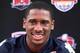 Jan 5, 2013; Miami Gardens, FL, USA; Notre Dame Fighting Irish quarterback Everett Golson (5) speaks to the media on media day for the 2013 BCS Championship game at Sun Life Stadium. Mandatory Credit: Brian Spurlock-USA TODAY Sports