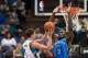 Nov 1, 2013; Minneapolis, MN, USA; Oklahoma City Thunder power forward Serge Ibaka (9) looks to block a shot by Minnesota Timberwolves point guard Alexey Shved (1) in the second quarter at Target Center. Timberwolves won 100-81. Mandatory Credit: Greg Smi