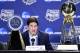 Apr 3, 2014; Arlington, TX, USA; Doug McDermott of Creighton addresses the media after winning the AP player of the year award during a press conference prior to the Div I Mens Basketaball Championship tournament at AT&T Stadium. Mandatory Credit: Bob Do