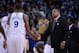 April 4, 2014; Oakland, CA, USA; Golden State Warriors head coach Mark Jackson (right) high-fives forward Andre Iguodala (9) during the second quarter against the Sacramento Kings at Oracle Arena. The Warriors defeated the Kings 102-69. Mandatory Credit: