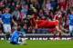 GLASGOW, SCOTLAND - APRIL 13: David MacKay of St Johnstone and Adam Rooney of Aberdeen challenge for the ball during the William Hill Scottish Cup Semi Final between St Johnstone and Aberdeen at Ibrox Stadium on April 13, 2014 in Glasgow, Scotland. (Photo