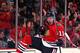 CHICAGO, IL - APRIL 06: Jeremy Morin #11 of the Chicago Blackhawks celebrates a second period goal against the St. Louis Blues at the United Center on April 6, 2014 in Chicago, Illinois. (Photo by Jonathan Daniel/Getty Images)